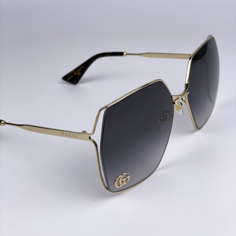 NEW Gucci Logo GG0817S 006 Gold Gray Geometric Oversized Metal Women Sunglasses - Picture 6 of 11